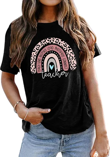 Vista 6 de Camisetas para profesores de ABCD para mujer, camiseta de manga corta para B-Negro
