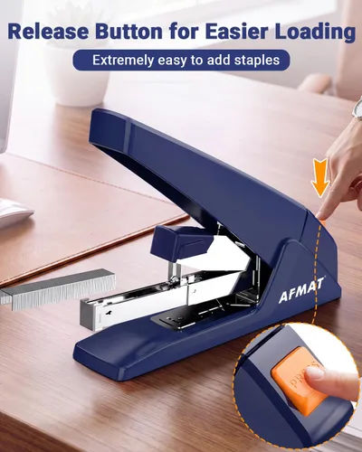 Vista 5 de AFMAT Engrapadora resistente ES18 - 100 hojas, 50% menos esfuerzo, más de Azul