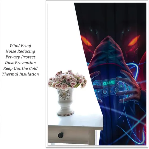 Vista 4 de GY Cortinas de gamepad para jugadores, cortina decorativa para control de videojuegos, cortina de ventana de tela opaca para niños, 42 x 63 pulgadas