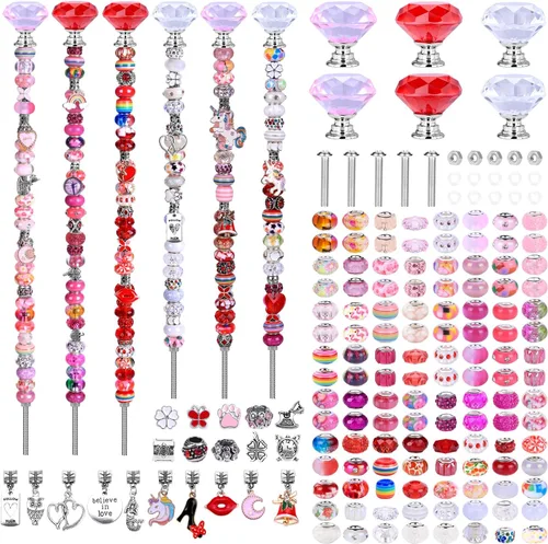 Vista 8 de Kit de 158 piezas de varitas de hadas de bricolaje para jardín, múltiples esquemas de color con cuentas europeas, cristales y puntas de diamante