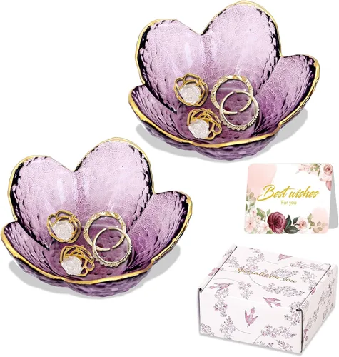 Vista 14 de Regalos para mujeres, plato para baratijas con flores, plato para joyería de vidrio rosa, soporte para anillos, bandeja de joyería, decoración