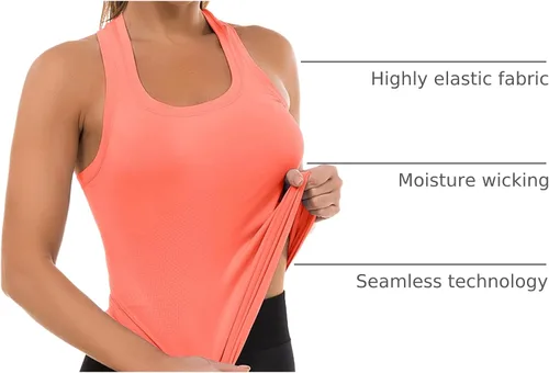 Vista 48 de MathCat Camisetas de entrenamiento para mujer, sin costuras, básicas, sin mangas, con espalda cruzada, atlética, yoga, correr, uso diario