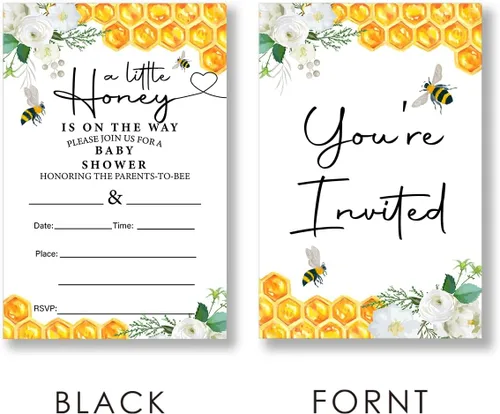 Vista 3 de EUDOSI Honey Baby Shower Invitations - Juego de 20 invitaciones con sobres, doble cara