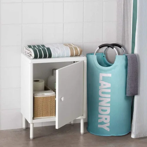 Vista 4 de Mziart Bolsa para lavandería plegable con manijas de aleación para universidad, campamento y el hogar