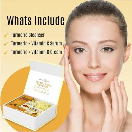 Vista 9 de Kit completo de cuidado facial de cúrcuma, piel orgánica brillante antienvejecimiento, rejuvenecedor, estimulante de colágeno e hidratación, set