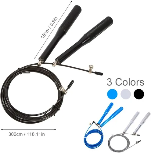 Vista 4 de Cuerda ajustable de acero 360 de alta velocidad de 9.8 pies, asas antideslizantes, ligera, 6.17 oz de rotación suave para entrenamiento de fitness