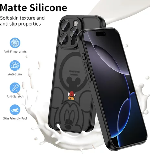Vista 2 de Funda para iPhone 16 Pro Max [Compatible con MagSafe], diseño bonito, magnético, negro translúcido, mate, con borde de TPU suave y parte trasera