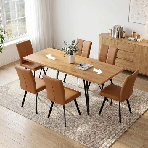 Vista 12 de HIPIHOM Mesa de comedor extensible para 4-6, de 55 a 71 pulgadas para espacios pequeños Mesa de roble