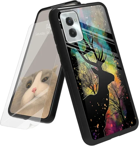 Vista 71 de Funda para Motorola Moto G Play 4G 2024 con protector de pantalla, parte trasera de vidrio templado + funda de silicona suave TPU absorción