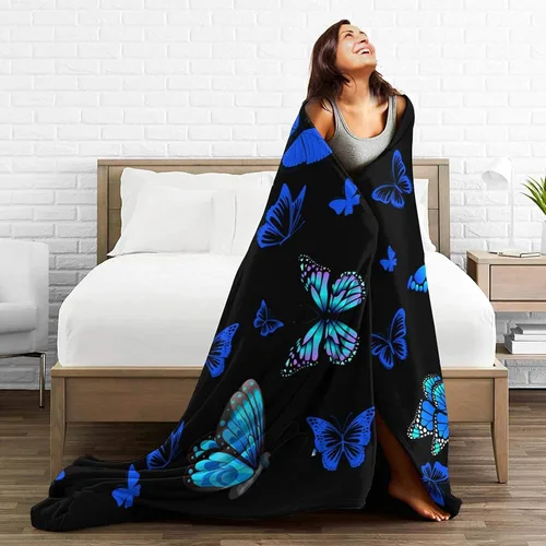 Vista 6 de Manta suave y cálida de mariposa azul, manta de cama ligera de franela de forro polar, regalo para niñas, niños, hombres y mujeres, silla, sofá, 50