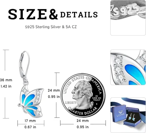 Vista 200 de Aretes colgantes de plata de ley con diseño de árbol de la vida, flor, abeja, animales, gato, colibrí, piedra lunar, turquesa, aretes con cierre