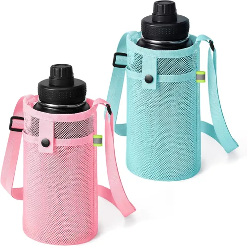 Vista 12 de Bolsa grande para botella de agua con correa, soporte de malla grande para botella de agua, correa para el hombro y bolsillo, soporte ligero