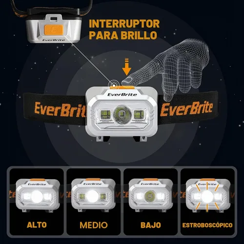 Vista 2 de EverBrite Linterna frontal LED, 4 modos de iluminación, cabezal giratorio con diadema ajustable, IPX4 resistente al agua, perfecto para correr