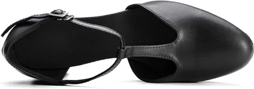 Vista 6 de Dress First Flats Zapatos de Baile Mujeres de Tacón Bajo Cuero Genuino Bombas T-Strap Latino Salsa Zapatos,1