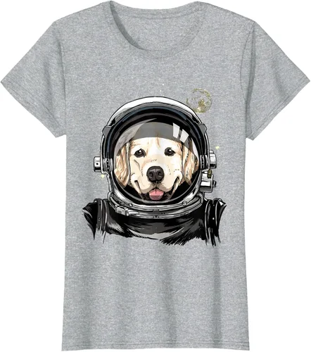 Vista 24 de Camiseta para amantes de los perros de los astronautas del espacio exterior Golden Retriever Lover, Negro