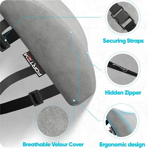 Vista 4 de FORTEM Almohada de apoyo lumbar para silla de oficina, almohada de apoyo Gris claro