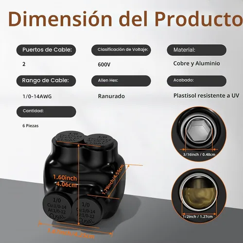 Vista 2 de Joinfworld Conector de Derivación Múltiple Aislado de 2 Puertos 1/0-14 AWG Conectores de Cable de Aluminio a Cobre Conectores de Cable Eléctrico