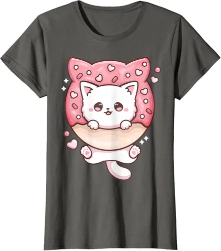 Vista 57 de Camiseta Kawaii Cat Donut Anime Lover Otaku, Negro