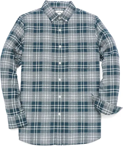 Vista 33 de Dubinik® Camisa de franela, para hombre, de manga larga, a cuadros, suave, 100% algodón, informal, con botones, ajuste regular Gris Negro