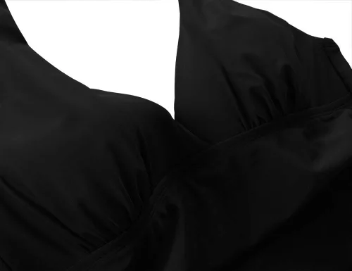Vista 4 de Hilor Traje de baño tankini para mujer, cuello en V, cuello halter, parte superior fruncida con control de abdomen