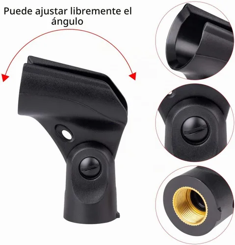 Vista 3 de Soporte universal de clip para micrófono con adaptadores de tuerca de 5/8" a 3/8", negro, paquete de 5