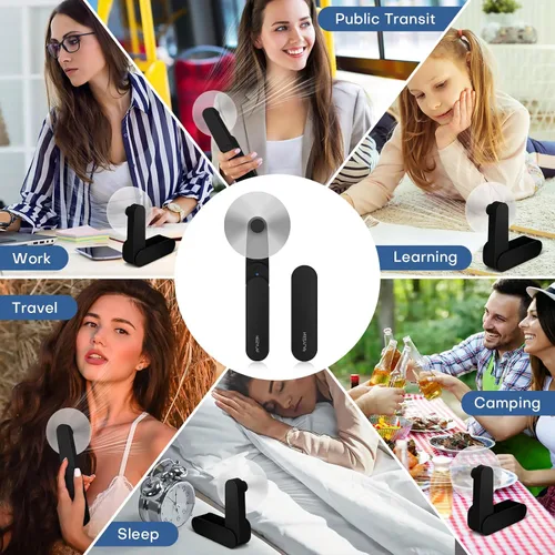Vista 7 de Ventilador portátil mini de mano, ventilador personal pequeño recargable para 9-15 horas de duración, diseño de bolsillo para viajes/Esenciales