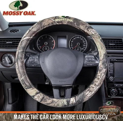 Vista 3 de Mossy Oak Funda completa para volante de camuflaje, hecha de sarga de algodón de alta calidad, ajuste universal para 14 1/2 a 15 pulgadas, producto