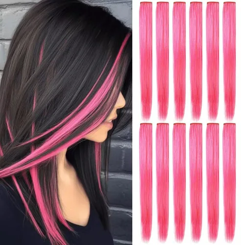 Vista 12 de Extensiones de cabello rosa ahumado con reflejos para fiesta de princesa, disfraz de Navidad para mujer (amarillo)
