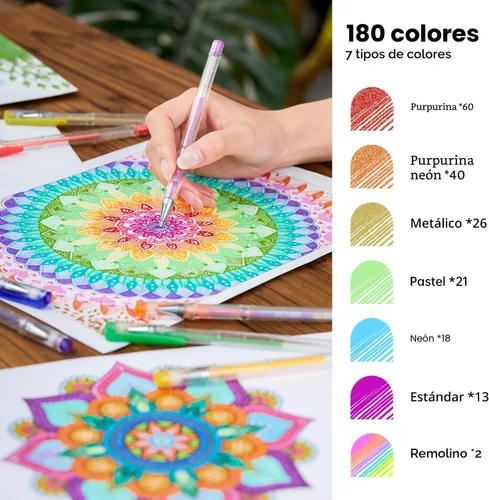 Vista 3 de Paquete de 360 bolígrafos de gel de 180 colores distintos, de Shuttle Art, más 180 recambios, perfecto para los libros de colorear para adultos