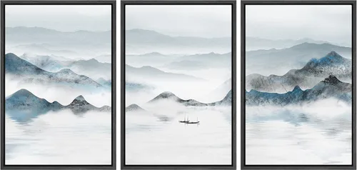 Vista 17 de NWT Lienzo enmarcado para pared, juego de arte en acuarela pastel, bosque de montaña oscura, naturaleza silvestre, ilustraciones de arte moderno