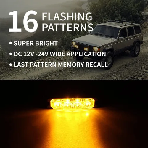Vista 2 de Purishion - Luz estroboscópica con 4 luces LED color ámbar, impermeable, para barra de precaución, 10 patrones intermitentes, apto para automóvil