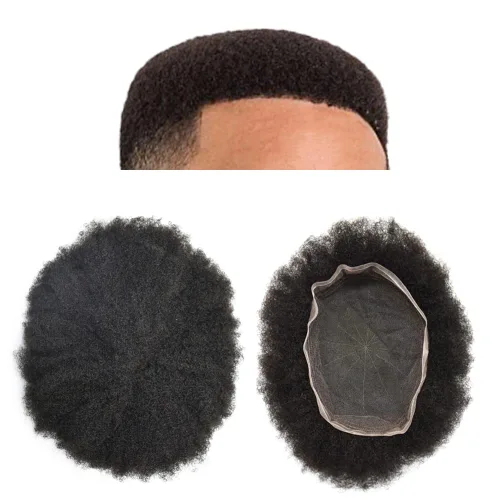 Vista 22 de Afro Toupee para hombres negros, unidad de cabello humano brasileño de encaje francés para hombres afroamericanos africanos y negros, sistema