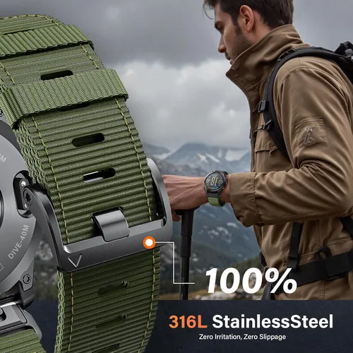 Vista 3 de Compatible con Garmin Fenix 7X/ 6X/ 5X/ 8/8 Pro 51mm/5X Plus/6X Pro/7X pro, Correa de reloj de nylon Quickfit de 26 mm para Tactix 7/Descent Verde