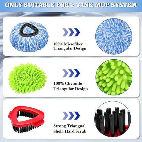Vista 2 de Paquete de 6 cabezales de repuesto de trapeador giratorio compatibles con el sistema Oceda RinseClean de 2 tanques, cabezal de repuestos