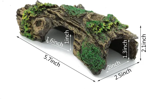 Vista 2 de JIH Decoraciones de acuario resina hueco tronco de árbol adorno, Bettas House Cave Wood House House Decor for Fish Tank (HS-SP207)