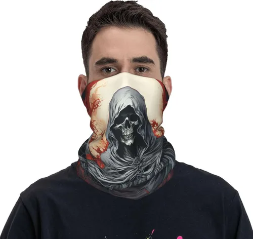 Vista 2 de CASGTNZ red grim reaper skull angel Abstract Neck Gaiter Face Cover Balaclava Gaiter Mask for Men Women Bandana for Motorcycle Cycling Riding Skiing