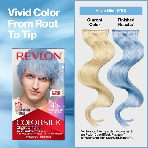 Vista 6 de Revlon ColorSilk Digitones - Tinte permanente para el cabello con queratina, azul plateado 91D, 1 unidad