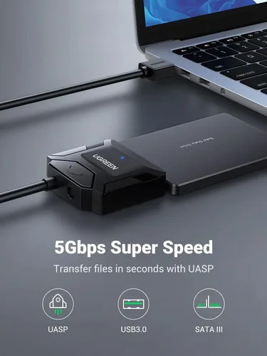 Vista 3 de UGREEN cable adaptador SATA a USB 3.0 para lector de disco duro SSD/HDD de 3.5 2.5 pulgadas SATA III convertidor de disco duro compatible con UASP
