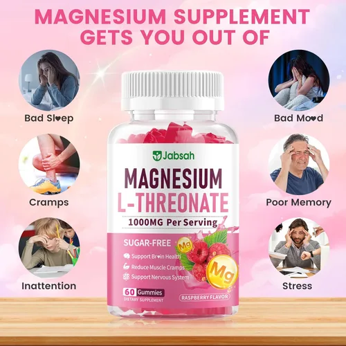 Vista 5 de Gomitas de magnesio L-treonato de 1000 mg para niños y adultos, suplemento de treonato de magnesio con vitamina D, B6 y coenzima Q10, apoyo