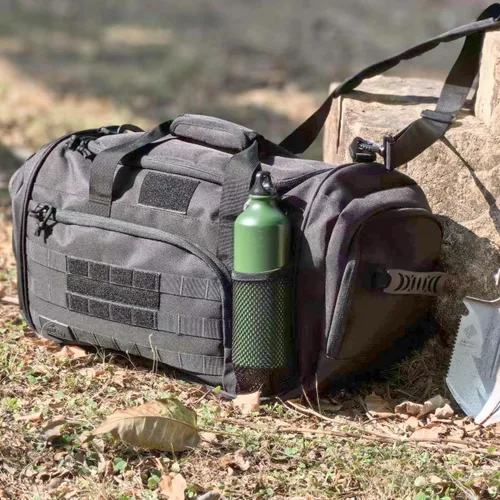 Vista 6 de APRlLBAY - Bolsa de lona militar de gran capacidad de 43 litros, bolsa táctica de gimnasiofin de semana para hombres y mujeres (negro azabache)