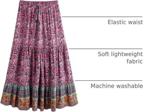 Vista 16 de Milumia Women Boho Vintage Floral Print Long Skirt Summer Tiered Maxi Skirt