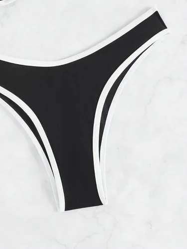 Vista 5 de MakeMeChic Conjunto de bikini de 2 piezas de corte alto con aros para mujer, con tirantes delgados, traje de baño push up