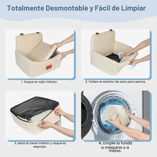 Vista 5 de WOOAIDAGG Asiento de coche para perros de menos de 30 libras, relleno cómodo de tela con espuma viscoelástica, cama de viaje para mascotas lavable