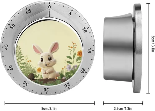 Vista 2 de 60-Minute Mechanical Kitchen Round Cute Bunny Timer, Chef Cooking Timer Clock with Loud Alarm, No Batteries Required, Countdown Timers Clock with