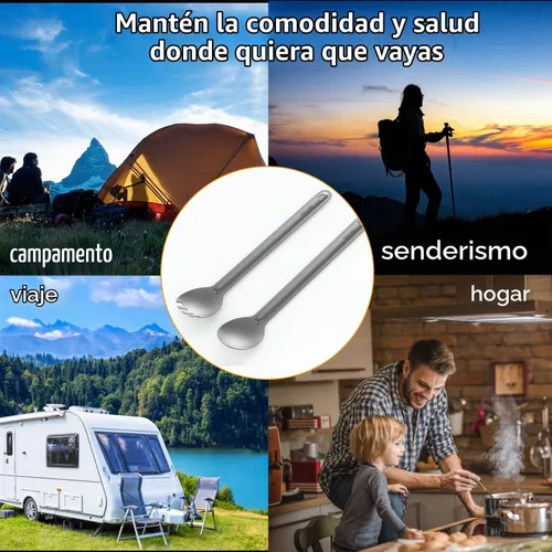 Vista 5 de OUTXE Spork y Cuchara de Mango Largo de Titanio, Juego de Camping de 8.7 Pulgadas