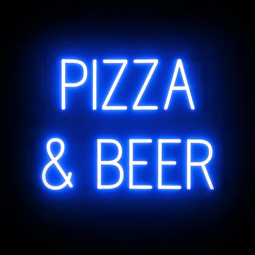 Vista 45 de SpellBrite Cartel PIZZA Letrero relacionado con pizza con aspecto de neón, fuente de luz LED azul 17.6 x 6.3 pulgadas Ultra-Bright