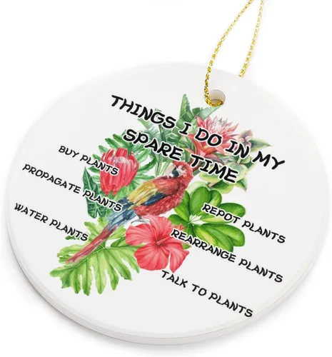 Vista 3 de Adornos de plantas para árbol de Navidad, decoración de Navidad de señora de plantas locas, bonitos y divertidos adornos de cerámica para amantes