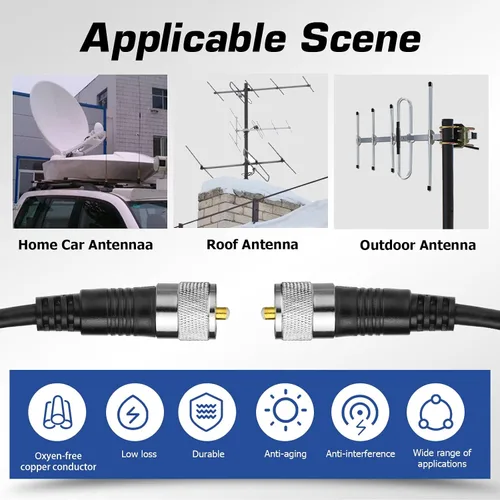 Vista 5 de Cable coaxial RG8X, cable de antena CB de puente PL259 corto de 12 pulgadas, conector macho UHF de 50 ohmios, baja pérdida para radioaficionado Negro
