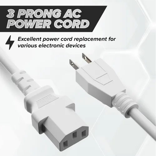 Vista 2 de Cable de alimentación de CA de 3 clavijas para computadora, médico, servidor y escritorio, cable de alimentación de tres clavijas de 15 pies, cable