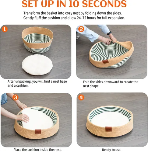 Vista 9 de PETKARAY Cama tejida a mano para gatos con cojín lavable para gatos